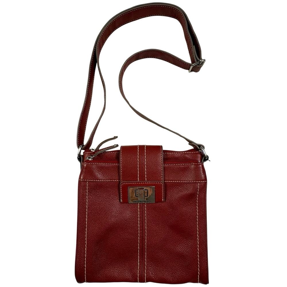 Vintage Tignanello Fab Function Leather Orgnaizer Crossbody Bag Red Utility Y2K